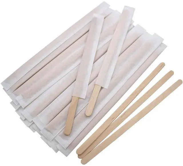 Main image of Individually Paper Wrapped Wooden Coffee Stirrers 7 Inch Pack 500, Disposable Wood Sticks for Coffee/Tea/Hot Beverage/Hot Chocolate/Cold Drinks, Wood Blenders for butter sugar,Craft Stick