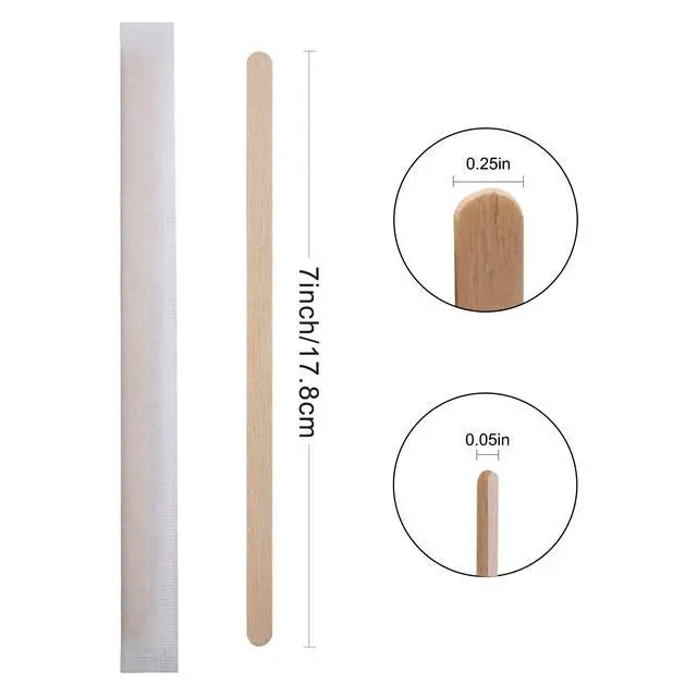 Alt view image 2 of 7 - Individually Paper Wrapped Wooden Coffee Stirrers 7 Inch Pack 500, Disposable Wood Sticks for Coffee/Tea/Hot Beverage/Hot Chocolate/Cold Drinks, Wood Blenders for butter sugar,Craft Stick
