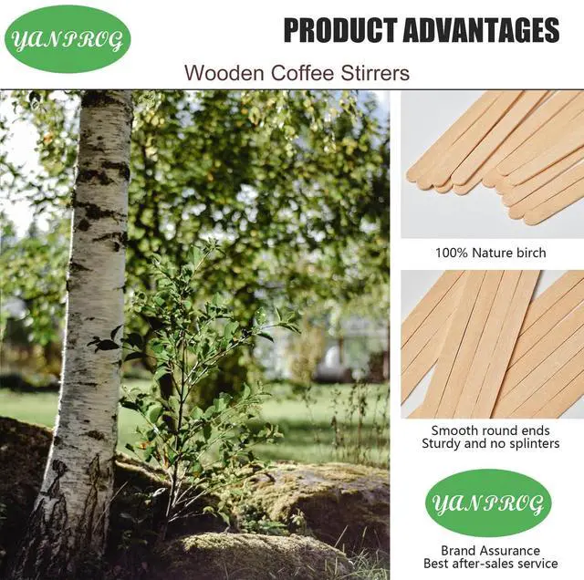 Alt view image 2 of 7 - Wooden Coffee Stirrers 5.5" Coffee Stir Sticks 100 Pcs, Natural Birch Round End Thick Birch Wood Eco-Friendly Suitable for Coffee, Cocktail and Hot Drinks
