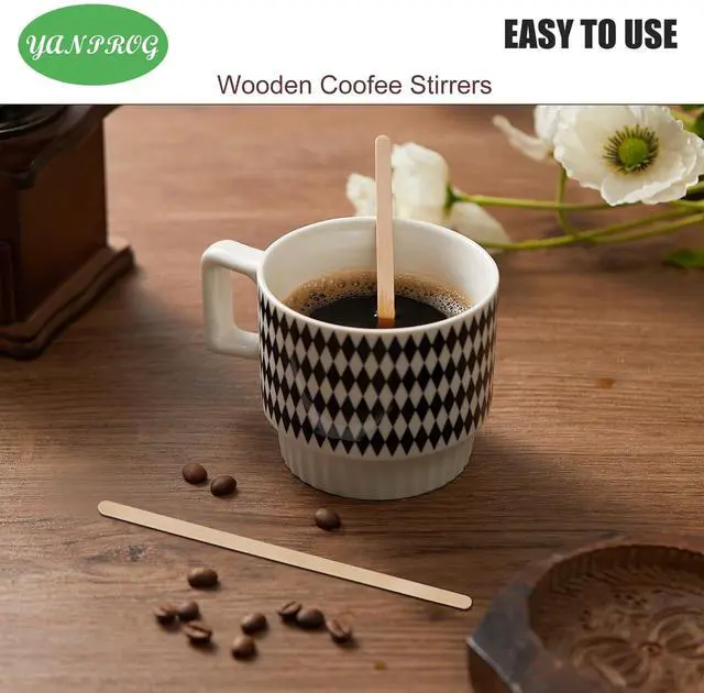Alt view image 3 of 7 - Wooden Coffee Stirrers 5.5" Coffee Stir Sticks 100 Pcs, Natural Birch Round End Thick Birch Wood Eco-Friendly Suitable for Coffee, Cocktail and Hot Drinks