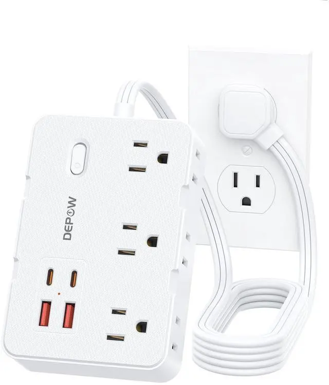 Main image of 3 FT Power Strip Surge Protector with 6 Outlets 4 USB Ports (2 USB C)