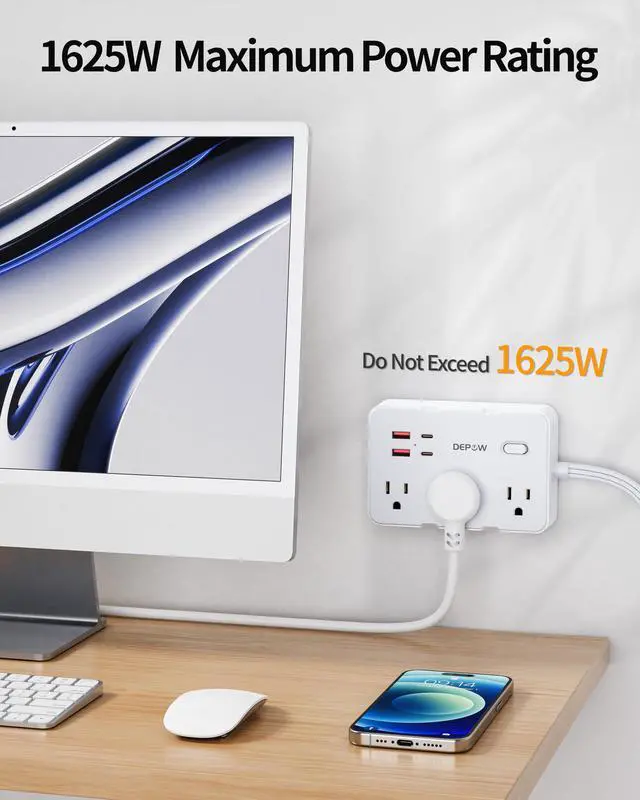 Alt view image 2 of 7 - 3 FT Power Strip Surge Protector with 6 Outlets 4 USB Ports (2 USB C)