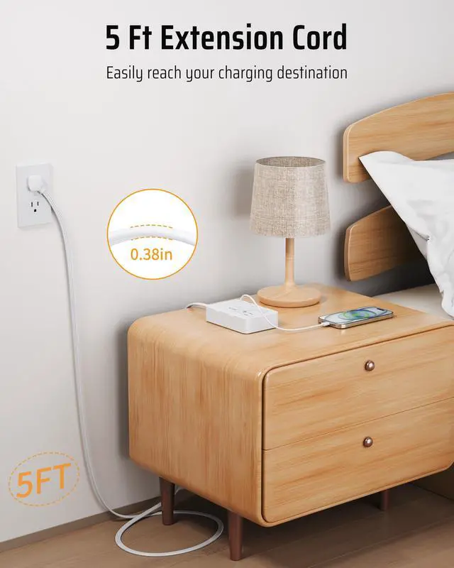 Alt view image 4 of 7 - 3 FT Power Strip Surge Protector with 6 Outlets 4 USB Ports (2 USB C)