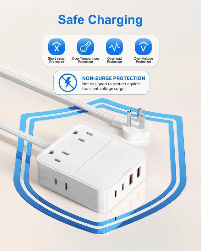Alt view image 6 of 7 - Flat Plug Power Strip with USB Ports-4 AC&4 USB Ports, Extension Cord