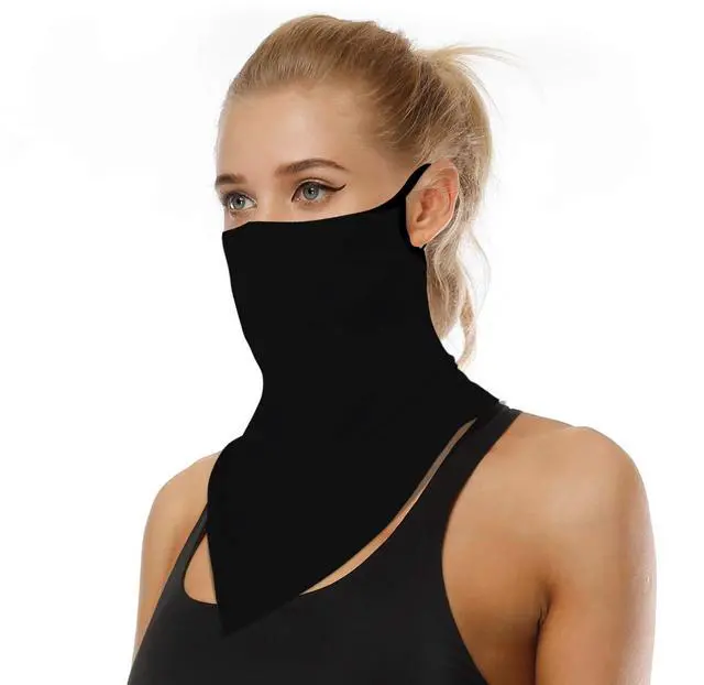 Main image of Solid Black Neck Gaiter Face Mask Covering Bandanas for Men Women Summer UV Face Scarf Mask Cover Ear Loop Hole Triangle Facemask Headwear for Fishing Running Cycling Hiking