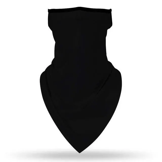 Alt view image 3 of 7 - Solid Black Neck Gaiter Face Mask Covering Bandanas for Men Women Summer UV Face Scarf Mask Cover Ear Loop Hole Triangle Facemask Headwear for Fishing Running Cycling Hiking