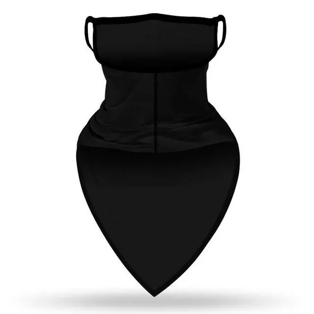Alt view image 4 of 7 - Solid Black Neck Gaiter Face Mask Covering Bandanas for Men Women Summer UV Face Scarf Mask Cover Ear Loop Hole Triangle Facemask Headwear for Fishing Running Cycling Hiking
