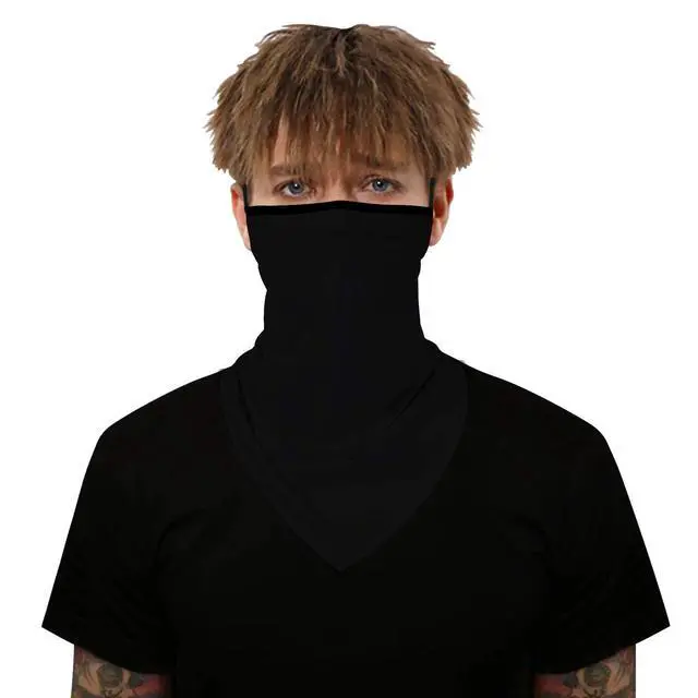 Alt view image 7 of 7 - Solid Black Neck Gaiter Face Mask Covering Bandanas for Men Women Summer UV Face Scarf Mask Cover Ear Loop Hole Triangle Facemask Headwear for Fishing Running Cycling Hiking