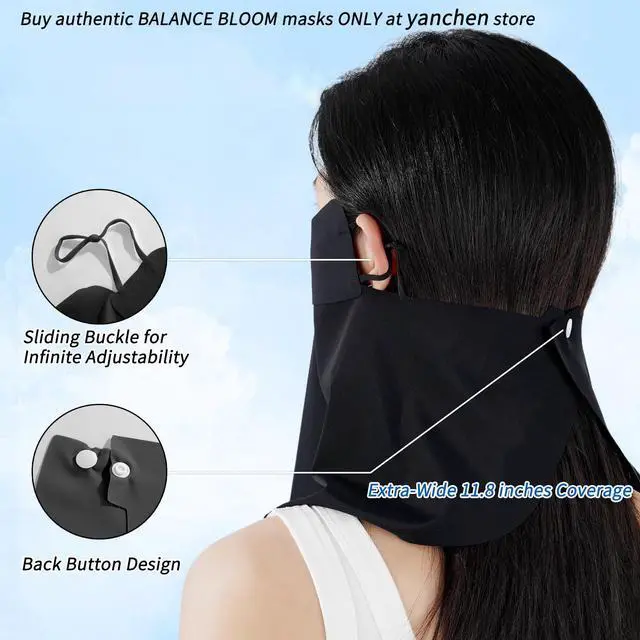 Alt view image 3 of 7 - UV Sun Protection Face Mask with Neck Coverage UPF 50+ Face Shield Breathable Design for Summer Outdoor Activities Black