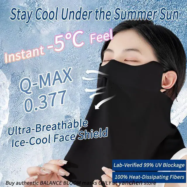 Alt view image 2 of 7 - UV Sun Protection Face Mask with Neck Coverage UPF 50+ Face Shield Breathable Design for Summer Outdoor Activities Black