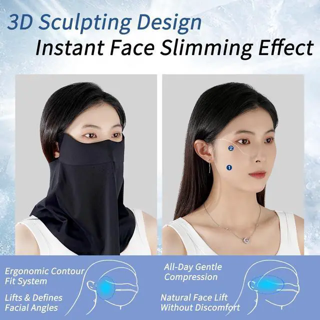 Alt view image 4 of 7 - UV Sun Protection Face Mask with Neck Coverage UPF 50+ Face Shield Breathable Design for Summer Outdoor Activities Black