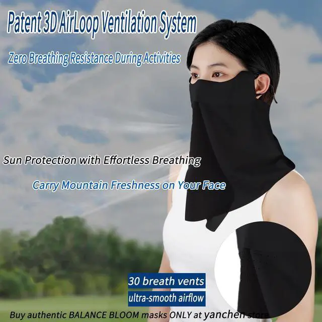 Alt view image 5 of 7 - UV Sun Protection Face Mask with Neck Coverage UPF 50+ Face Shield Breathable Design for Summer Outdoor Activities Black