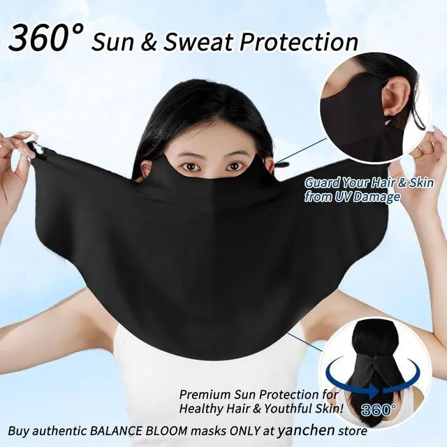 Alt view image 6 of 7 - UV Sun Protection Face Mask with Neck Coverage UPF 50+ Face Shield Breathable Design for Summer Outdoor Activities Black