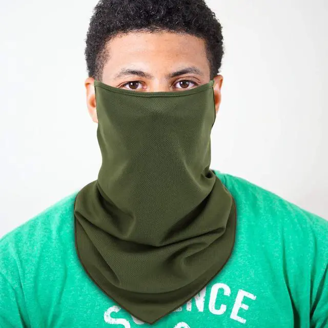 Alt view image 2 of 7 - Scarf Mask Bandana with Ear Loops 3 Pack, Neck Gaiter Balaclava UV Sun Protection Face Mask for Dust Wind Outdoors Motorcycle Cycle Bandana Headband for Women Men, Army Green & Black & Dark Gray