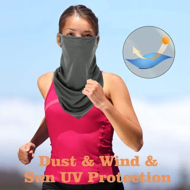 Alt view image 5 of 7 - Scarf Mask Bandana with Ear Loops 3 Pack, Neck Gaiter Balaclava UV Sun Protection Face Mask for Dust Wind Outdoors Motorcycle Cycle Bandana Headband for Women Men, Army Green & Black & Dark Gray