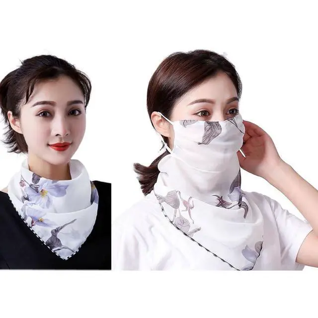 Alt view image 3 of 6 - 2 Pack Summer Sun UV Protection Face Cover Scarf with Designs Womens Cooling Neck Gaiter with Ear Loops Breathable Face Mask Neck Covers Bandana Headwear for Women Outdoor Hiking Riding