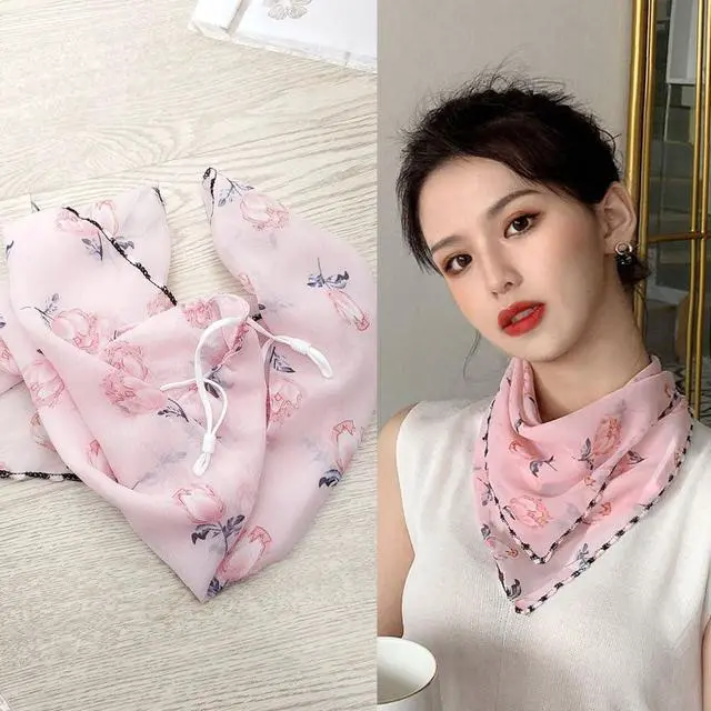 Alt view image 5 of 6 - 2 Pack Summer Sun UV Protection Face Cover Scarf with Designs Womens Cooling Neck Gaiter with Ear Loops Breathable Face Mask Neck Covers Bandana Headwear for Women Outdoor Hiking Riding