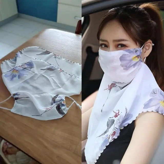 Alt view image 6 of 6 - 2 Pack Summer Sun UV Protection Face Cover Scarf with Designs Womens Cooling Neck Gaiter with Ear Loops Breathable Face Mask Neck Covers Bandana Headwear for Women Outdoor Hiking Riding