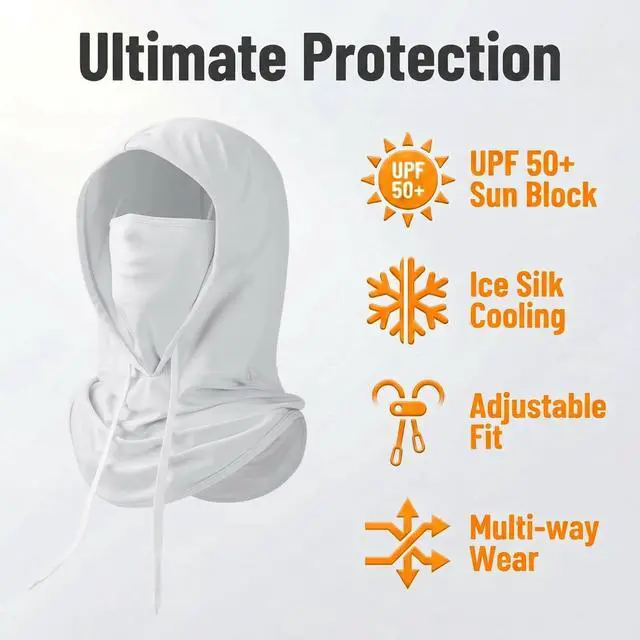 Alt view image 2 of 7 - Cooling Balaclava Sun UV Protection Hood Breathable Full Head Mask Face Cover for Men Women Cycling Motorcycle Fishing White