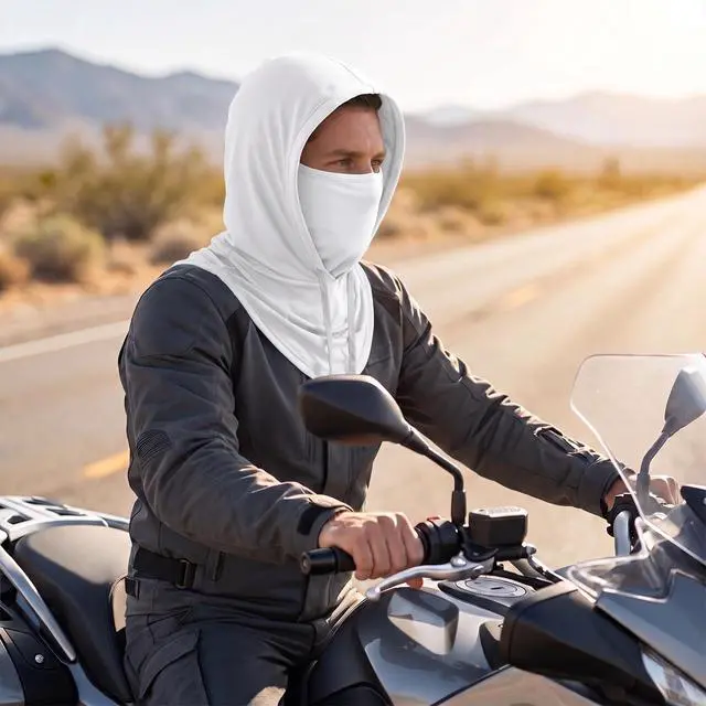Alt view image 4 of 7 - Cooling Balaclava Sun UV Protection Hood Breathable Full Head Mask Face Cover for Men Women Cycling Motorcycle Fishing White