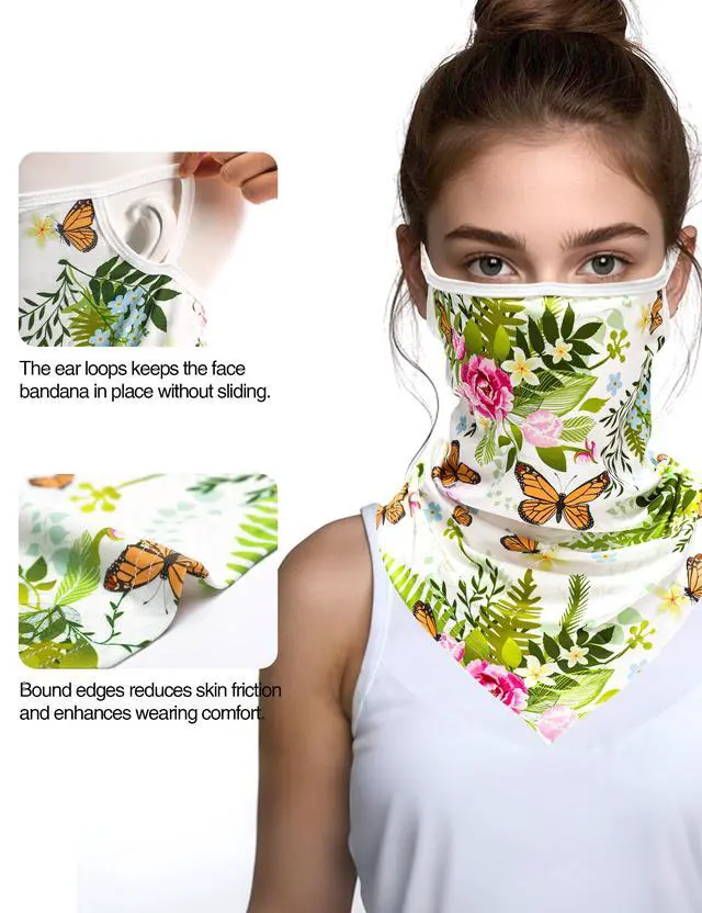 Alt view image 3 of 7 - UV Sun Protection Face Scarf Mask, Breathable Gardening Face Cover Neck Gaiter with Ear Loops Bandana for Men Women