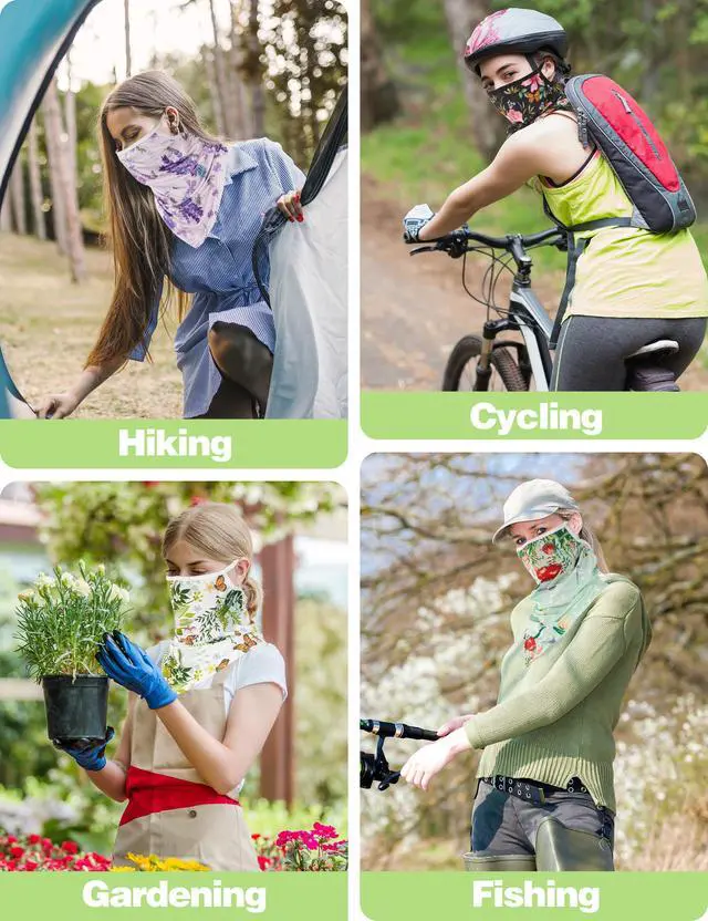 Alt view image 6 of 7 - UV Sun Protection Face Scarf Mask, Breathable Gardening Face Cover Neck Gaiter with Ear Loops Bandana for Men Women
