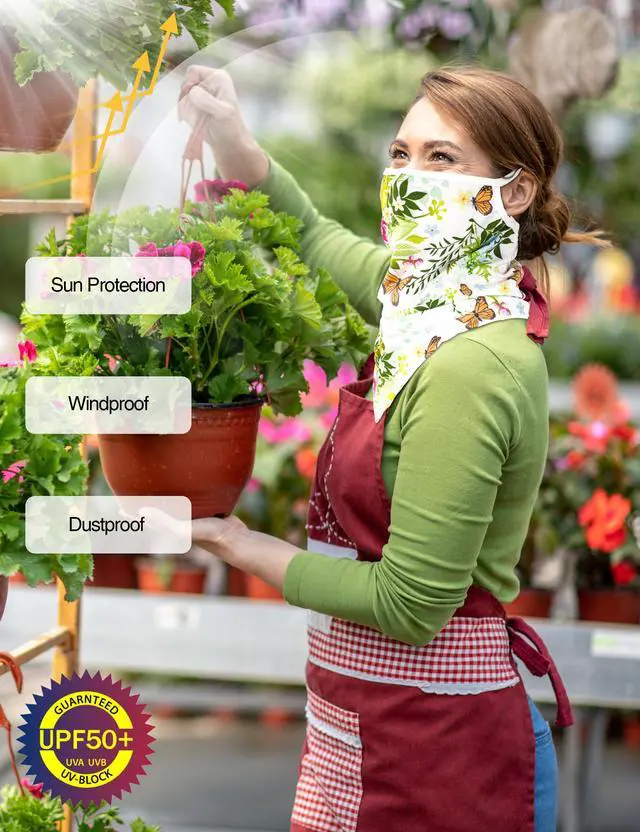 Alt view image 2 of 7 - UV Sun Protection Face Scarf Mask, Breathable Gardening Face Cover Neck Gaiter with Ear Loops Bandana for Men Women