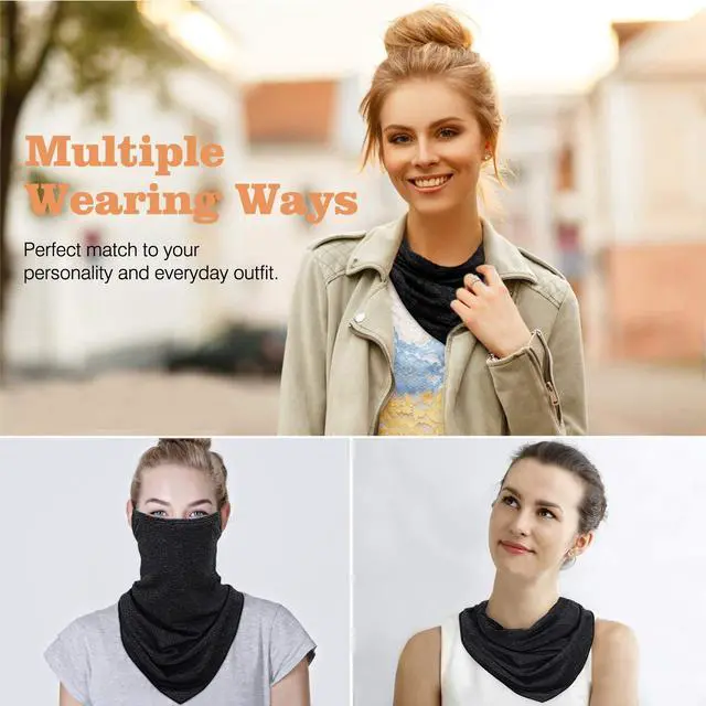 Alt view image 5 of 7 - Scarf Mask Bandana with Ear Loops 3 Pack, Neck Gaiter Balaclava with Filter Pocket UV Sun Protection Face Mask for Dust Wind Motorcycle Cycle Bandana Headband for Women Men, Black