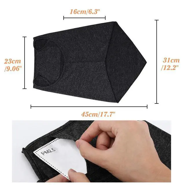 Alt view image 6 of 7 - Scarf Mask Bandana with Ear Loops 3 Pack, Neck Gaiter Balaclava with Filter Pocket UV Sun Protection Face Mask for Dust Wind Motorcycle Cycle Bandana Headband for Women Men, Black