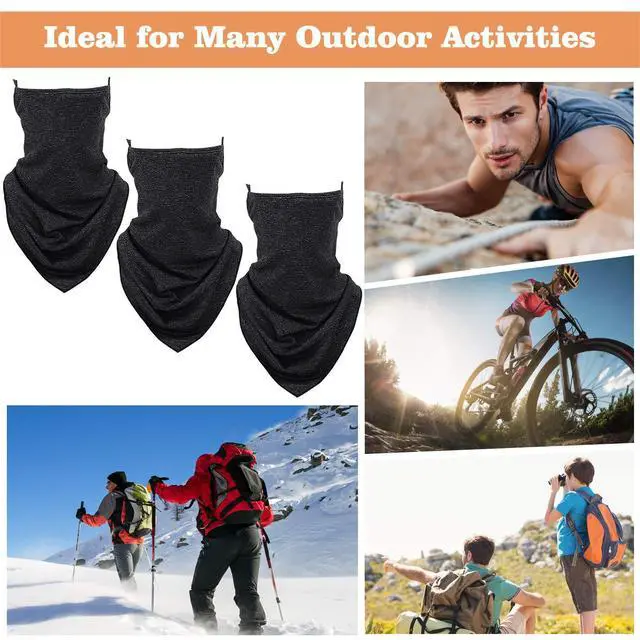 Alt view image 7 of 7 - Scarf Mask Bandana with Ear Loops 3 Pack, Neck Gaiter Balaclava with Filter Pocket UV Sun Protection Face Mask for Dust Wind Motorcycle Cycle Bandana Headband for Women Men, Black