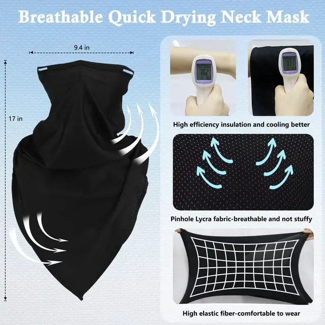 Alt view image 3 of 7 - Bandana Neck Gaiter with Ear Loops Balaclava Face Scarf Mask Quick-Dry Half Masks for Women Men - Dustproof & UV Sun Protection & BreathablePaisley Style Black