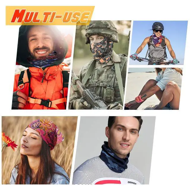 Alt view image 6 of 7 - Neck Gaiter for Men Women Headwear Bandana Head Wrap Face Scarf Mask Cover Warmer Balaclava-Seamless & Versatile (A-Classic Camo 1)