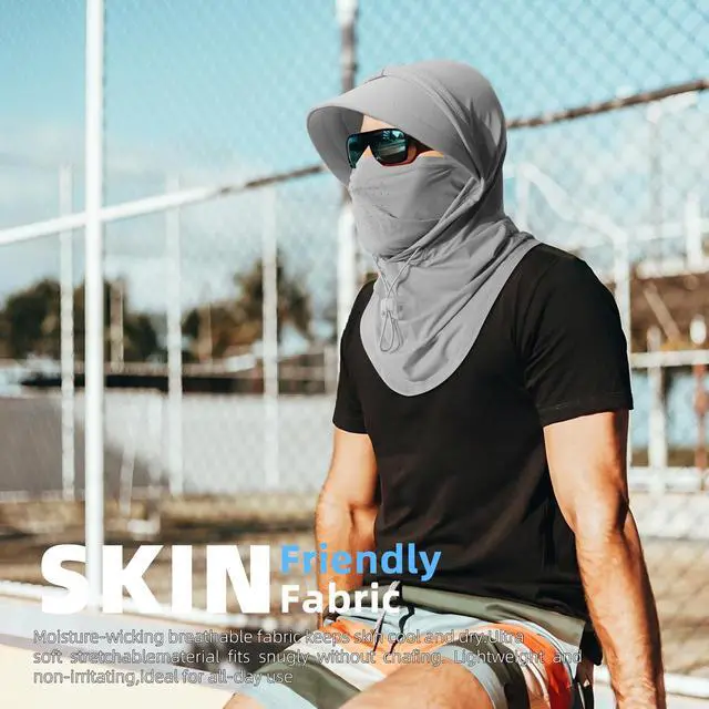 Alt view image 2 of 7 - Cooling Breathable Balaclava Full Face Mask with Wide Brim Sun UV Protection Hood for Men Women Fishing Motorcycle Skiing (US, Alpha, One Size, Light Gray)