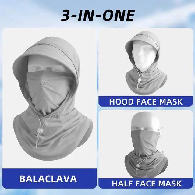 Alt view image 4 of 7 - Cooling Breathable Balaclava Full Face Mask with Wide Brim Sun UV Protection Hood for Men Women Fishing Motorcycle Skiing (US, Alpha, One Size, Light Gray)