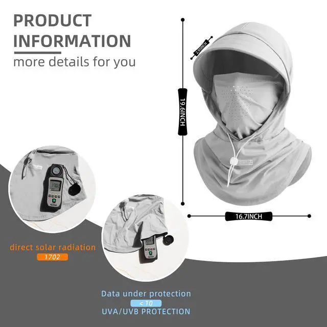 Alt view image 5 of 7 - Cooling Breathable Balaclava Full Face Mask with Wide Brim Sun UV Protection Hood for Men Women Fishing Motorcycle Skiing (US, Alpha, One Size, Light Gray)