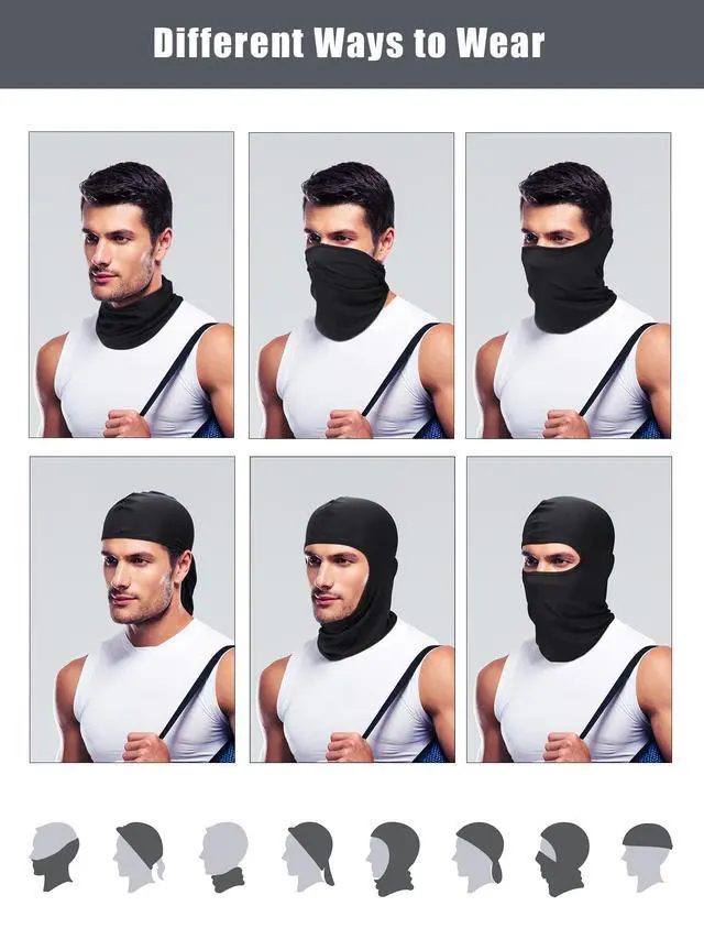 Alt view image 5 of 6 - 9 Pcs Ski Mask for Men Full Face Cover UV Sun Protection Cooling Balaclava Neck Gaiter Clothing Scarf Bandana(Black)