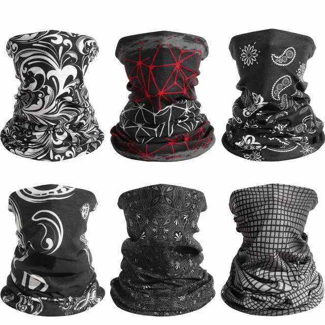 Main image of Neck Gaiter for Men Women, 6 Pack Face Mask Breathable Face Cover for Sun UV Protection Bandana Scarf Cycling Running