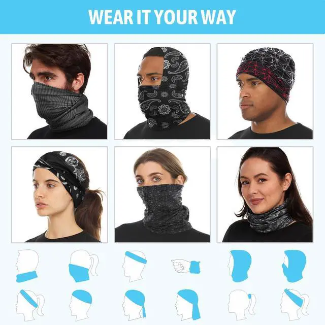 Alt view image 5 of 7 - Neck Gaiter for Men Women, 6 Pack Face Mask Breathable Face Cover for Sun UV Protection Bandana Scarf Cycling Running