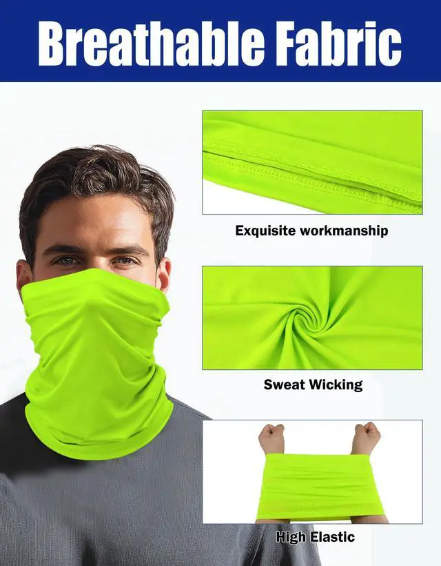 Alt view image 2 of 7 - Cooling Neck Gaiter Face Gator, Neon Yellow UV Protection Masks, Lime Green Bandana Neck Cover for Fishing, Hiking, Cycling, Kayaking, Hunting, Construction(Neon Yellow Pack)