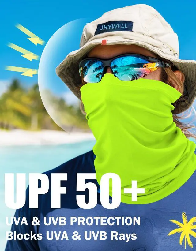 Alt view image 3 of 7 - Cooling Neck Gaiter Face Gator, Neon Yellow UV Protection Masks, Lime Green Bandana Neck Cover for Fishing, Hiking, Cycling, Kayaking, Hunting, Construction(Neon Yellow Pack)