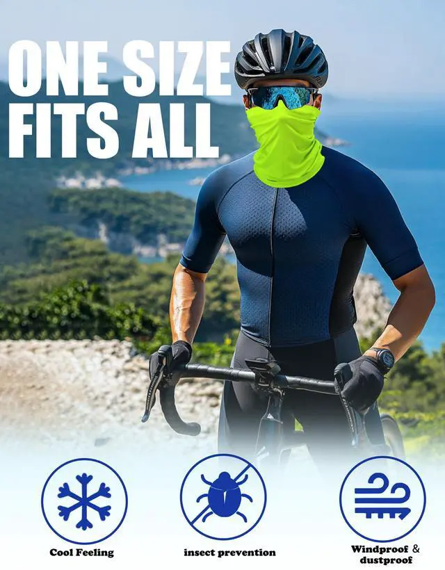 Alt view image 5 of 7 - Cooling Neck Gaiter Face Gator, Neon Yellow UV Protection Masks, Lime Green Bandana Neck Cover for Fishing, Hiking, Cycling, Kayaking, Hunting, Construction(Neon Yellow Pack)