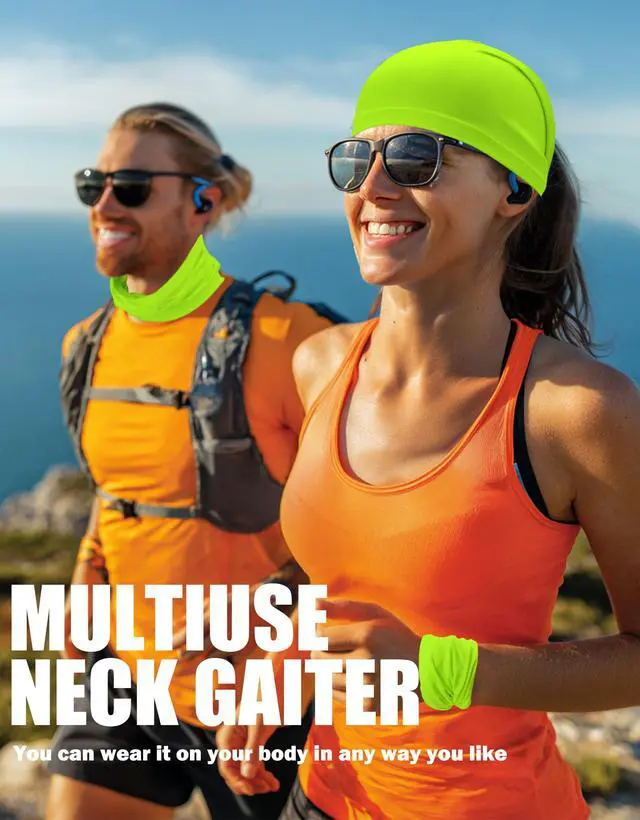 Alt view image 6 of 7 - Cooling Neck Gaiter Face Gator, Neon Yellow UV Protection Masks, Lime Green Bandana Neck Cover for Fishing, Hiking, Cycling, Kayaking, Hunting, Construction(Neon Yellow Pack)