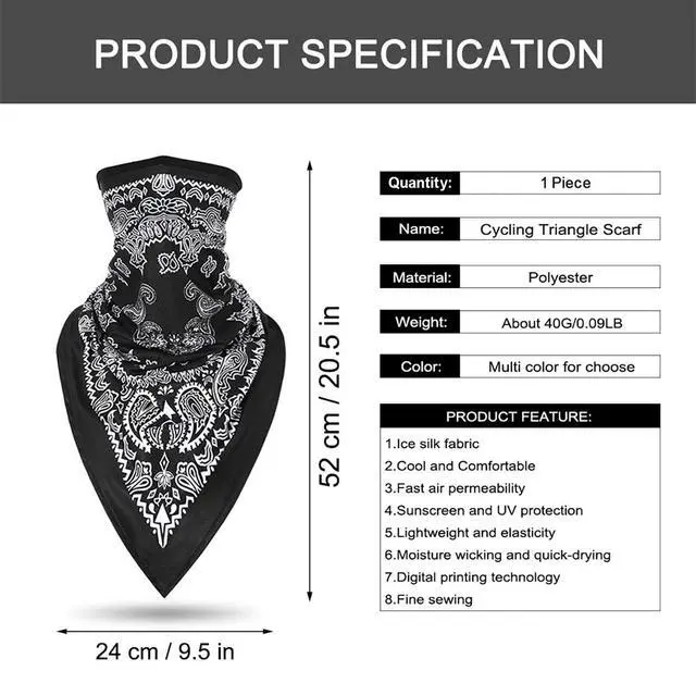Alt view image 2 of 7 - Bandanas Headband - Quick Dry, UV Protection, Windproof Multifunctional Balaclava Face Mask Seamless Neck Gaiter Scarf Paisley Print Head Wraps(Black)