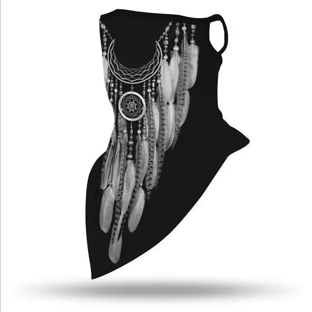 Alt view image 4 of 7 - Black Boho Bandana Neck Gaiter Face Mask Covering Bandanas for Men Women Summer UV Cooling Face Scarf Mask Cover Ear Loop Hole Triangle Facemask for Running Cycling Dream Catcher Feathers