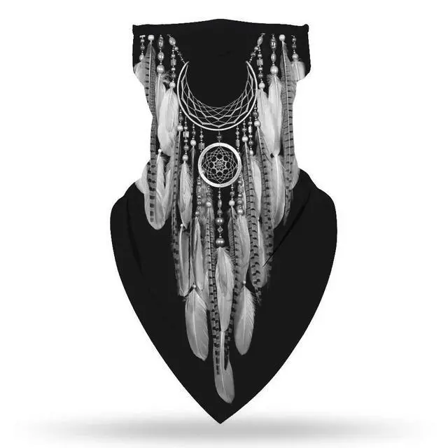 Alt view image 3 of 7 - Black Boho Bandana Neck Gaiter Face Mask Covering Bandanas for Men Women Summer UV Cooling Face Scarf Mask Cover Ear Loop Hole Triangle Facemask for Running Cycling Dream Catcher Feathers
