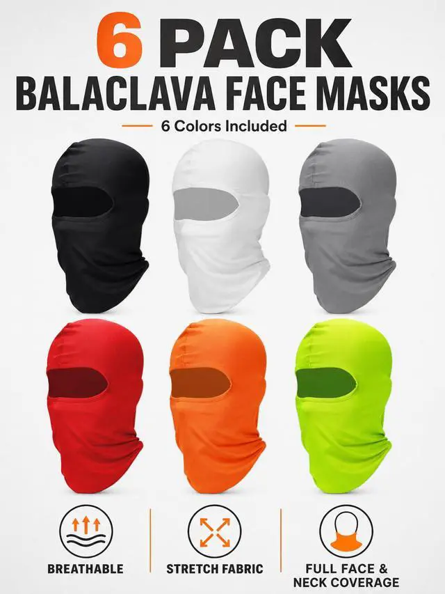 Alt view image 2 of 6 - 6 Pcs Ski Balaclava Men Full Face Cover Mask,Multicolor,Classic
