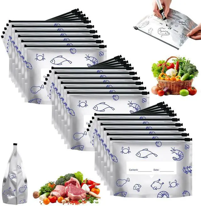 Main image of 30Pcs Reusable Aluminum Foil Sealable Storage Bags, 2026 New Resealable Vacuum Zipper Pouches for Food, Stand Up Foil Sealable Bags with Label and Zip Lock for Vegetable (Small)