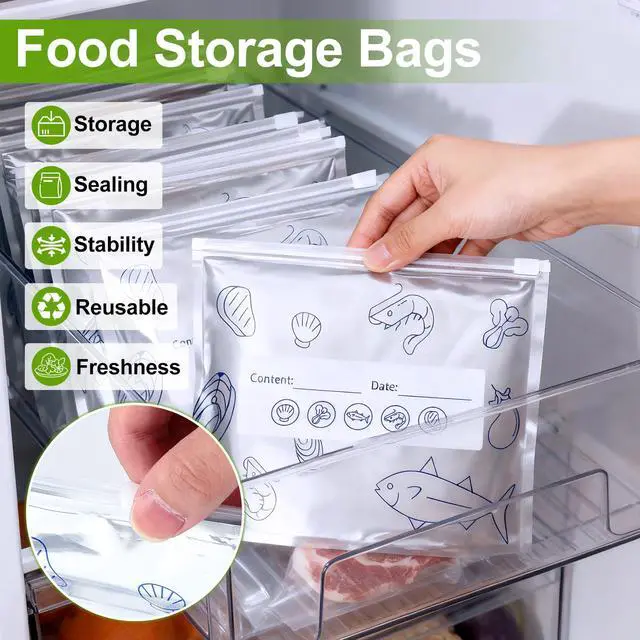 Alt view image 2 of 7 - 30Pcs Reusable Aluminum Foil Sealable Storage Bags,Resealable Vacuum Zipper Pouches,Thicken Stand Up Foil Sealable Bags with Label and Zip Lock,Aluminum Foil Bags for Food,Vegetable Fruit Meat(S+M+L)
