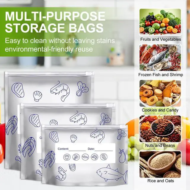Alt view image 3 of 7 - 30Pcs Reusable Aluminum Foil Sealable Storage Bags,Resealable Vacuum Zipper Pouches,Thicken Stand Up Foil Sealable Bags with Label and Zip Lock,Aluminum Foil Bags for Food,Vegetable Fruit Meat(S+M+L)