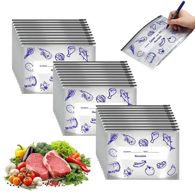 Main image of Reusable Aluminum Foil Sealable Storage Bags, 30 Pack with Label and Zipper Lock, 2026 New Stand-Up Airtight Food Storage Pouches for Fruit, Meat, Snacks, Freezer and Pantry Use (Small)